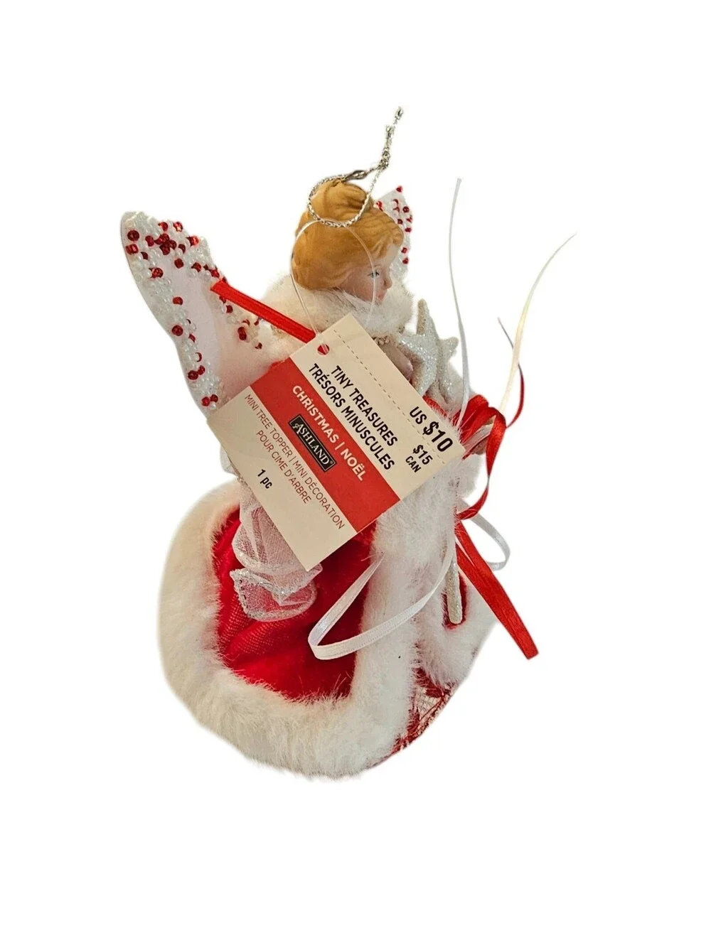 Vintage Christmas Tree Topper Angel Red White Accents Porcelain Kirkland